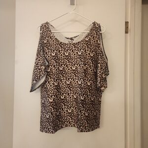 Leopard Print Cold Shoulder Blouse